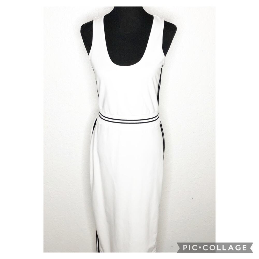 Boston Proper white black stripe trim sleeveless maxi dress size Small